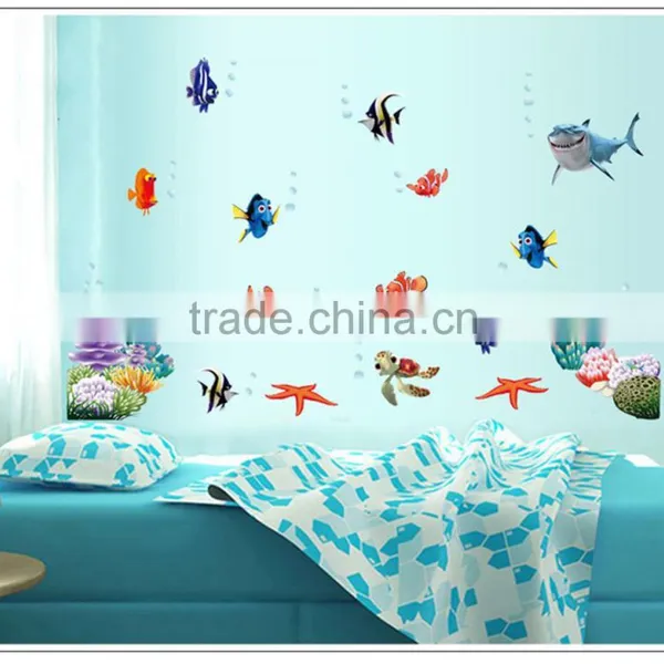 Underwater World 3d Wall Stickers Sea Fish Star Cartoon Bathroom Nursery Home Decor Pvc Wall Decals Mural 617 photo-3