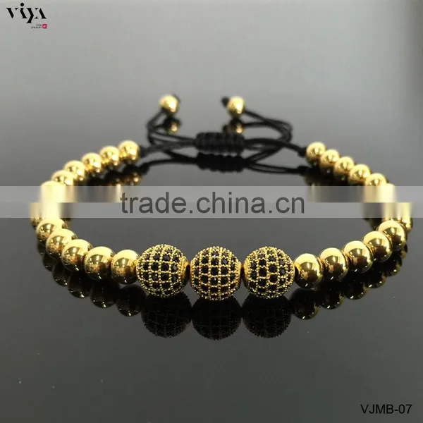 Macramen Beads Bracelet Stainless Steel Micro Pave HQ PVD Plated No Color Lose Blue CZ AAA Grade Stones photo-2
