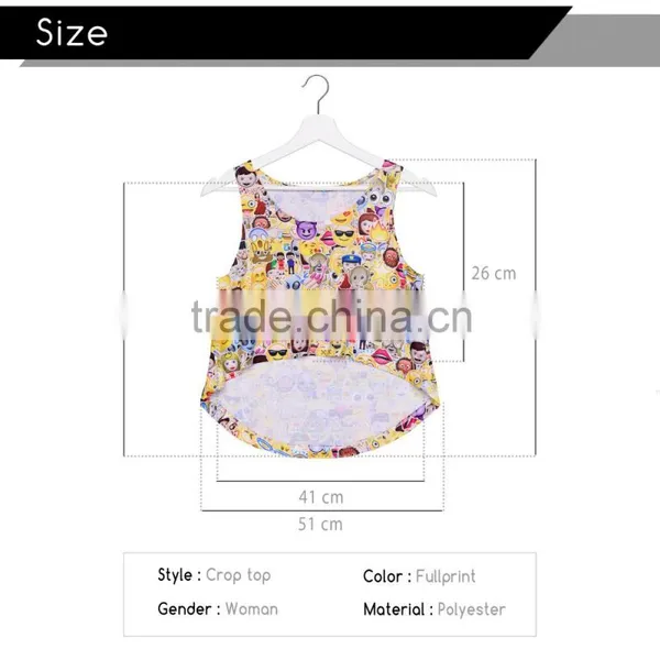 2016 New Women 3D Print Emoji Crop Tops For Women Blusas photo-3