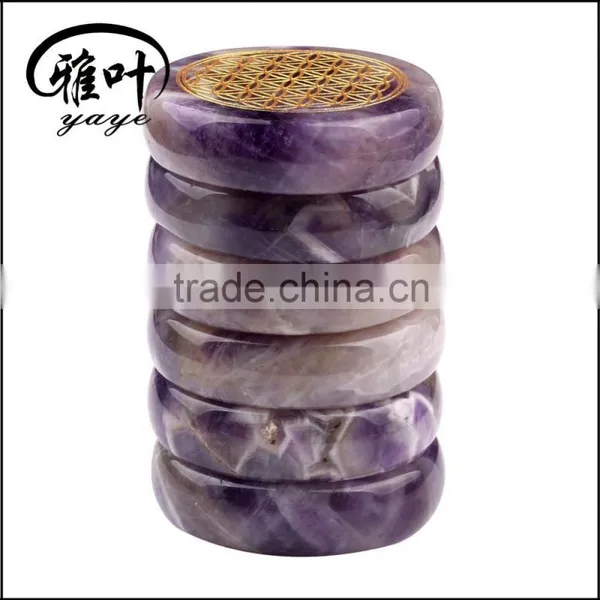 Wholesale Semi-precious Amethyst Stone Engraved Flower of Life Round Palm Stone Quality Choice photo-5