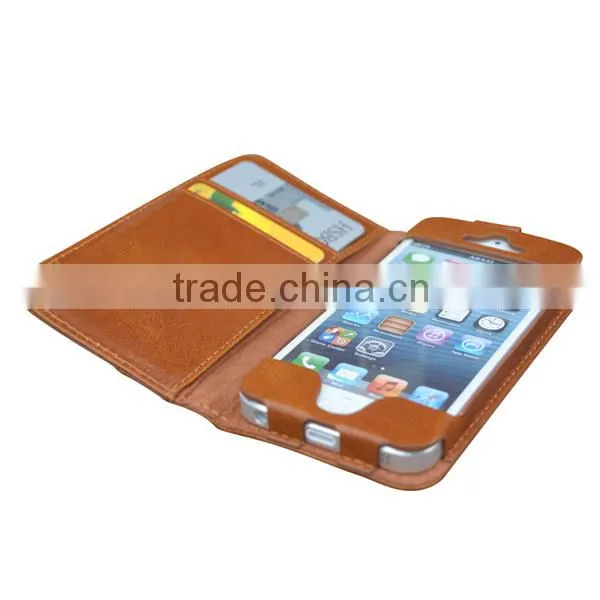 Brown Oil Wax Leather Wallet Case for 6S, Case for Iphone 6S With File Pocket photo-5