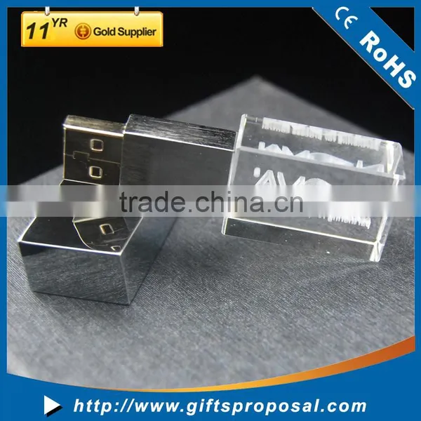3D Customized Logo Crystal Glass Usb Flash Drive With Colorful Led Light photo-2