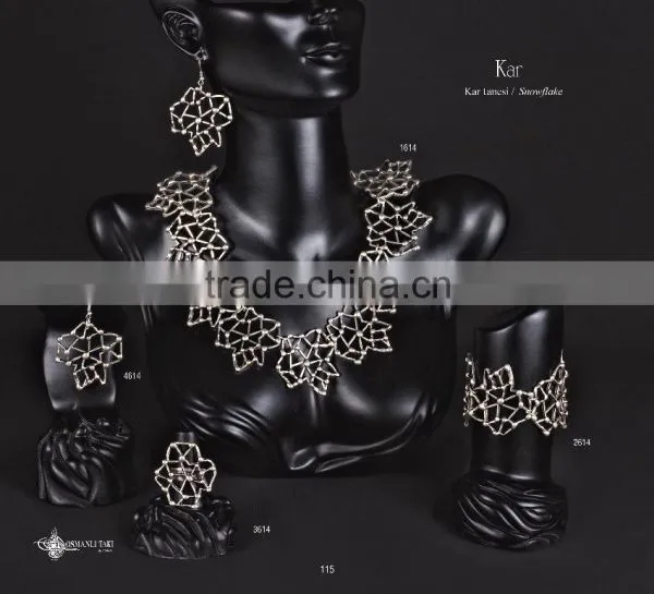 Ring Earring Bracelet Necklace Authentic Turkish Ottoman Jewelery Set Made in Istanbul