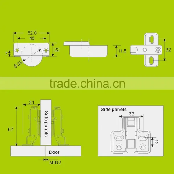 Stainless Steel Half-overlay Cabinet Soft Closing Hydraulic Conceal Hinges(HH1512) photo-2