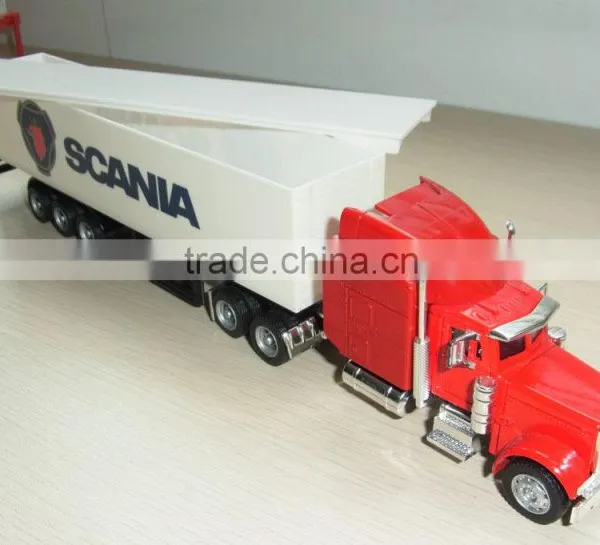 1:64 Die Cast Container Truck With Open Top Trailer,die Cast Truck Model,toy Truck Model