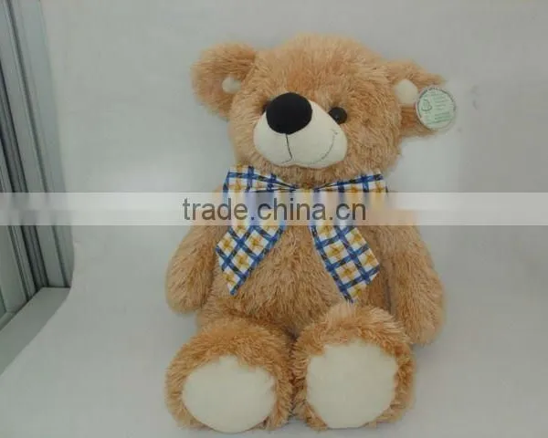 Cute Soft Khaki Baby Teddy Bears Plush Toys With Ckecked Bowknot