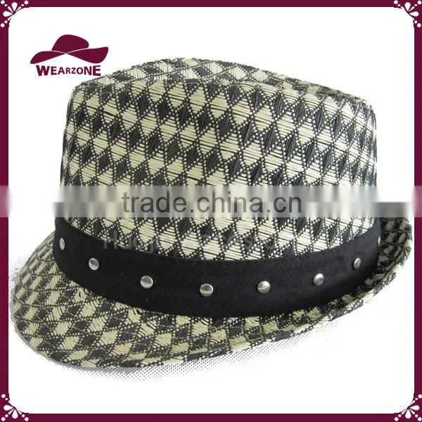 PU Band & Rivets Men's Small Check Pattern Fedora photo-2
