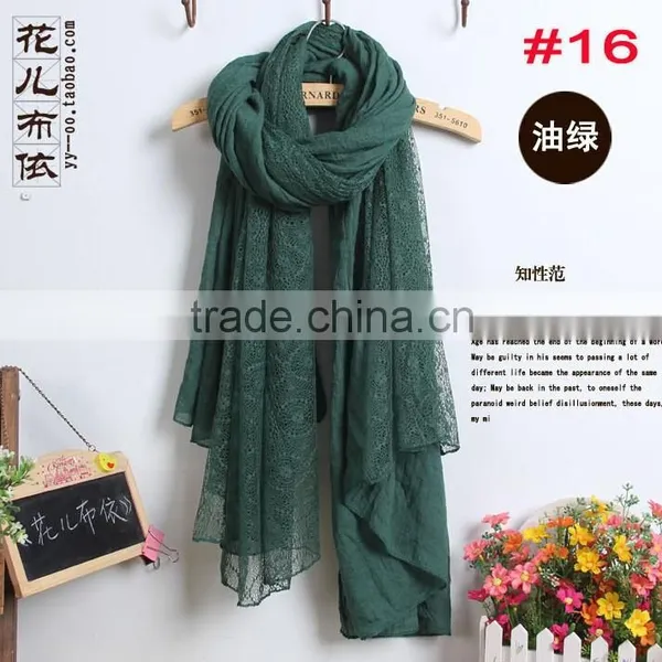 Hot Selling Stock Lace Cotton Flower Plain Pure Color Women Pattern Scarf Voile Cotton Scarves 180*110 Pashmina Moq 10pcs photo-3