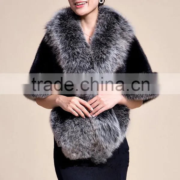 Lady's Real Mink Fur With Fox Fur Coat Mink Fur Coat Poncho / Shawl / Coats photo-5