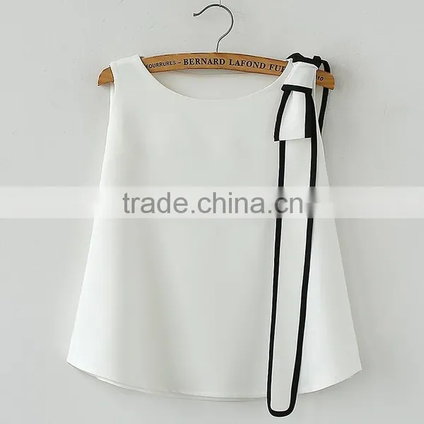 Lady and Woman Elegant Casual Bowknot Sleeveless Vest and Tops photo-4