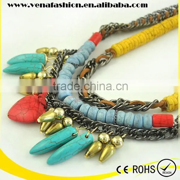 Weave Turquosie Large Bead Bib Necklace, Elegant Beaded Necklace photo-3