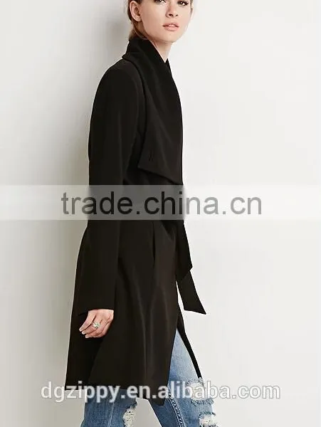 2015 New Apparel Fashion Designs Belted Shawl Collar Coats for Woman photo-2
