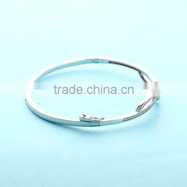 925 Sterling Silver Adjustable Wire Bangle Bracelet Wholesale Rhinestone Bangles SBG387W photo-4