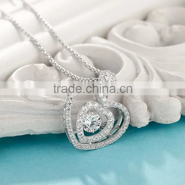 Silver Dancing Stone Heart Shape Pendant Necklace Jewelry photo-4