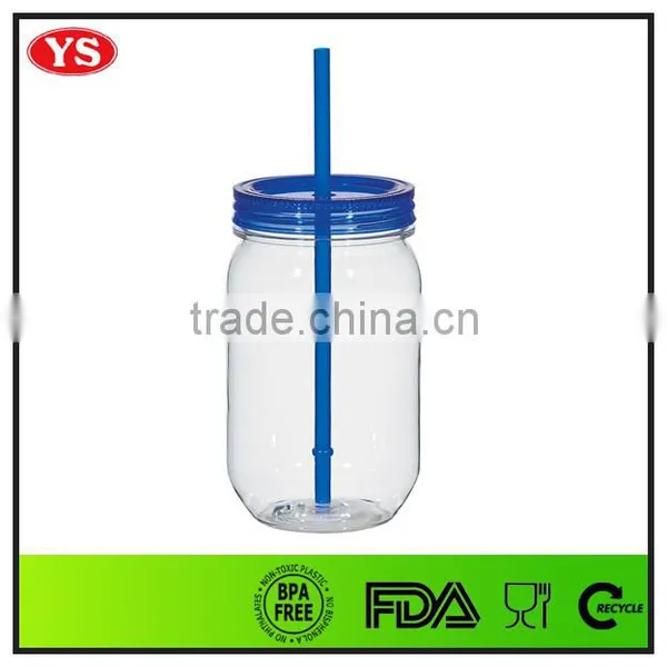 540ml Food Grade Single Wall Plastic Drinking Jar With Lid and Straw photo-3