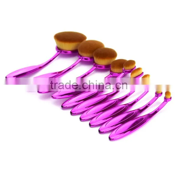 10pcs Oval Brush Set Plastic Handle Soft Synthetic Hair Foundation Powder Tooth Brush Shape Makeup Set photo-6
