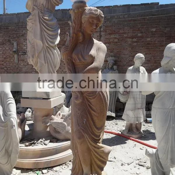 European Style Marble Garden Lady With Lamp Sculpture photo-3