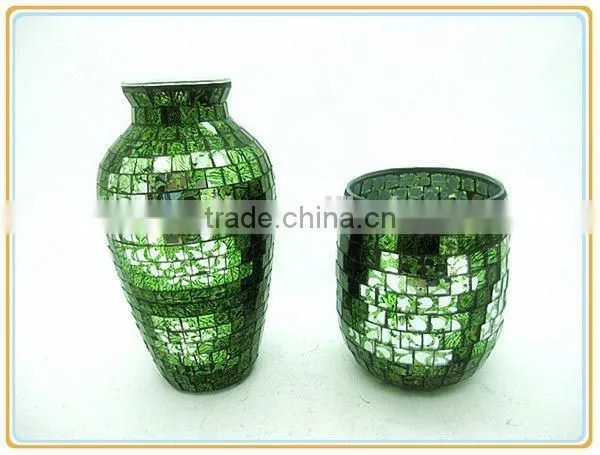 Crackle Mosaic Glass Green Vases photo-3