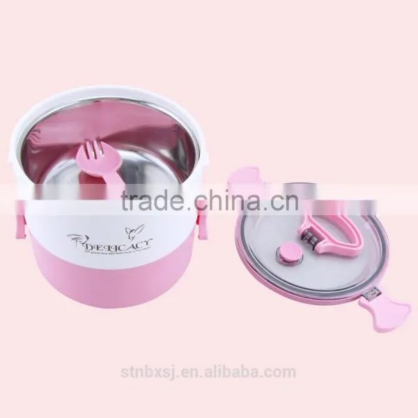 1.8L New Stainless Steel TwoLayer Round Shape Heated Bento Lunch Box photo-3