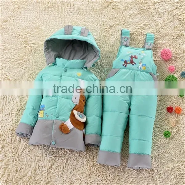 NEW 2015 Winter Children Clothing Sets Duck Down Jacket Sets Pants-jacket Hooded Baby Girls Winter Jacket & Coat Pony Pattern photo-6