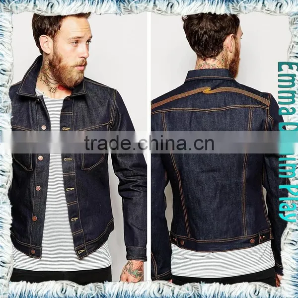 Men's Copper Button Plus Size Long Sleeve Tight Fitted Indigo Denim Jacket photo-2