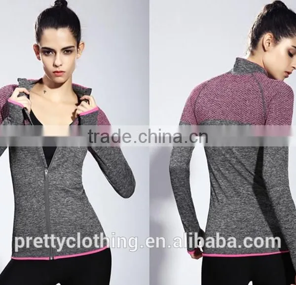 Women's Tight Compression Training Long Sleeve T-Shirt Running Top Without Hood Full Zip Yoga Fitness Coat photo-5