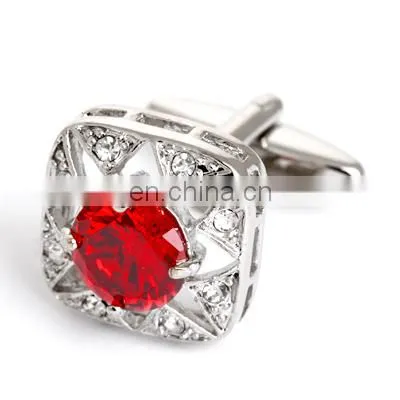 Luxurious Red Diamond Stone Unisex Shirt Jewelry Cufflinks Brand photo-5