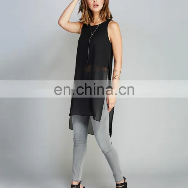 2016 Latest Women Casual Sleeveless Long Black Top