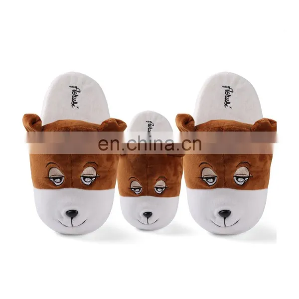 Dog Face Embroidered Cute Soft Plush Stuffed Slippers photo-2