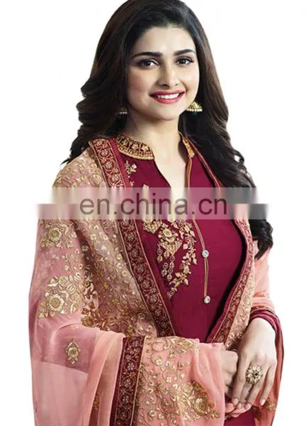 2017 Women Wedding Party Wear Semi-Stitched Straight Cut Salwar Kameez (salwar Kameez Suits) photo-2