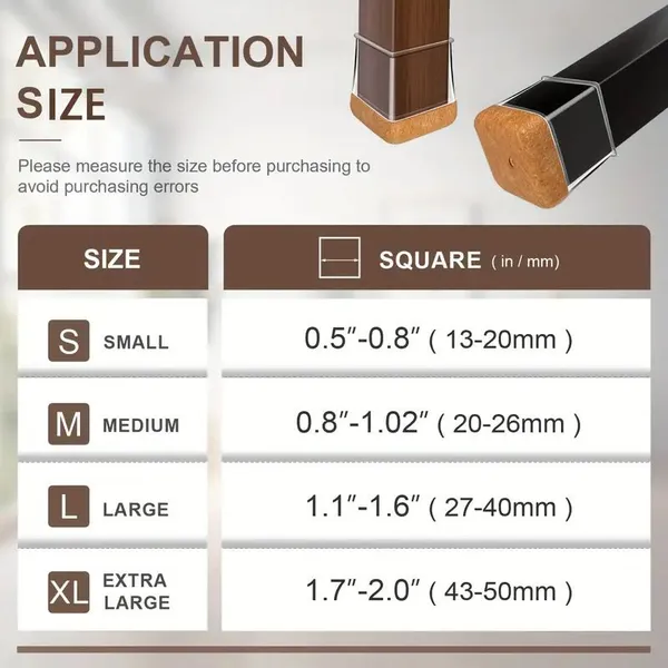 24 Pcs Chair Leg Floor Protectors Square, Silicone Chair Leg Covers Caps for Hardwood Floors With Wrapped Felt, Furniture Feet Protector Pads photo-5