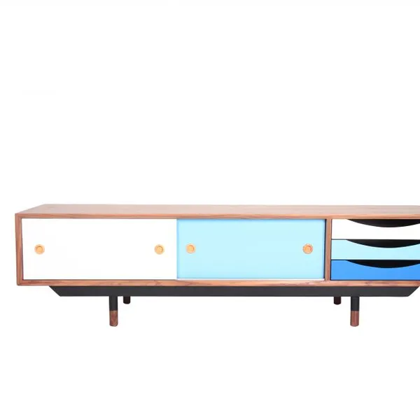 Finn Juhl 1955 Replica Arne TV Cabinet Mid Century Modern Walnut Color Colorful Sliding Door Living Room Media Console Cabinet photo-2