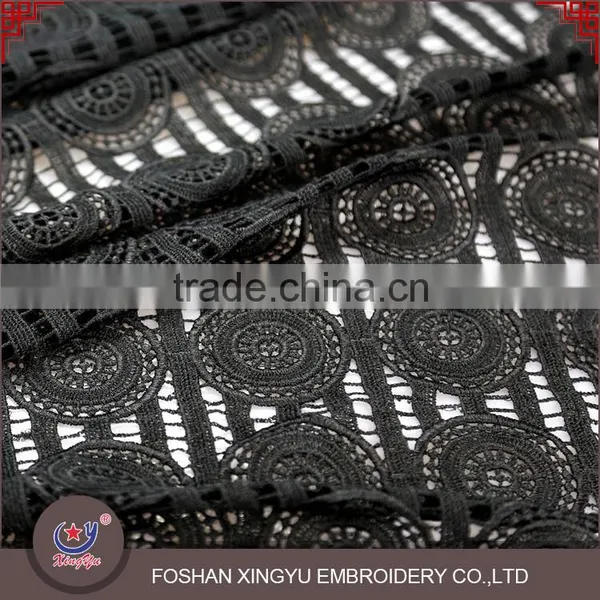 Fashion High Quality Black Embroidered Dress Lace Fabric Swiss Voile With Cutwork Embroidery photo-3
