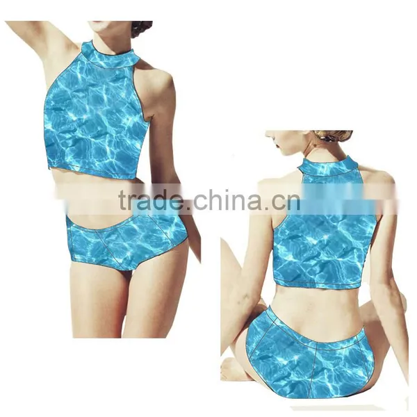 (ODM/OEM Factory)New Arrival Bathing Suit Swimsuit Bikini Swiming Wear, Newest Blue Wrap-around Swimwear Women photo-3