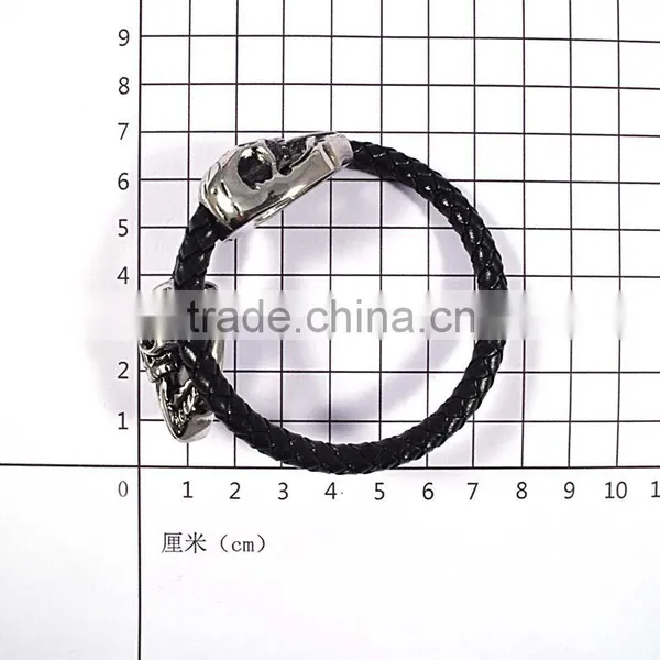 Fashion Chain Black Handmade Fashion Skull Leather Bracelet photo-6
