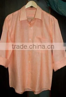 Orange Casual Linen Shirt With Mother of Pearl Buttons