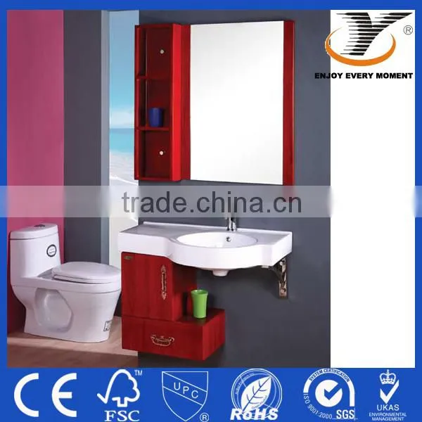 Oak Slim Red Hanging Wall Bathroom Cabinets