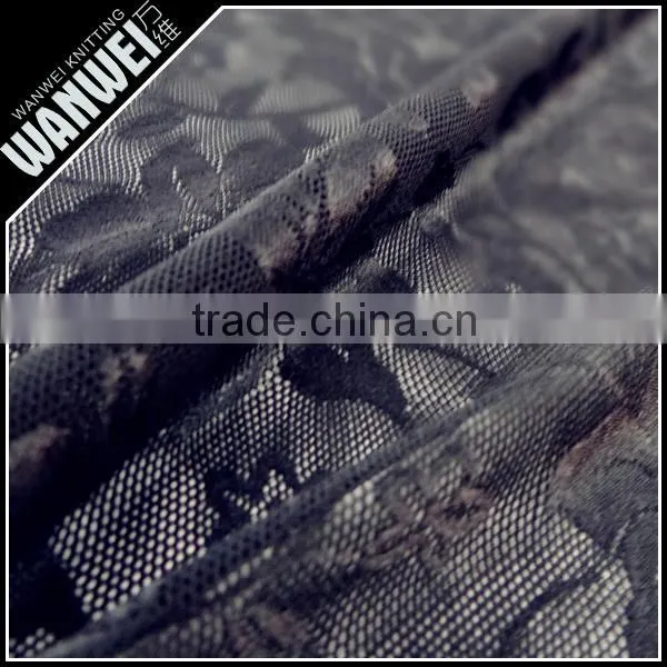 New Black Morning Glory Color Elastic Bright Nylon Spandex Hollow Lace Fabric for Spring and Summer Dress 4418