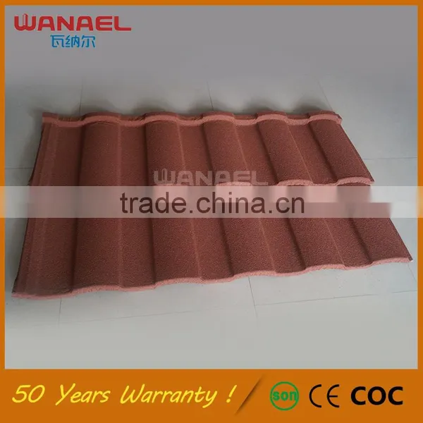 Guangzhou Factory Wanael Roman Light Weight Galvanized Metal Stone Coated Roof Tile photo-2