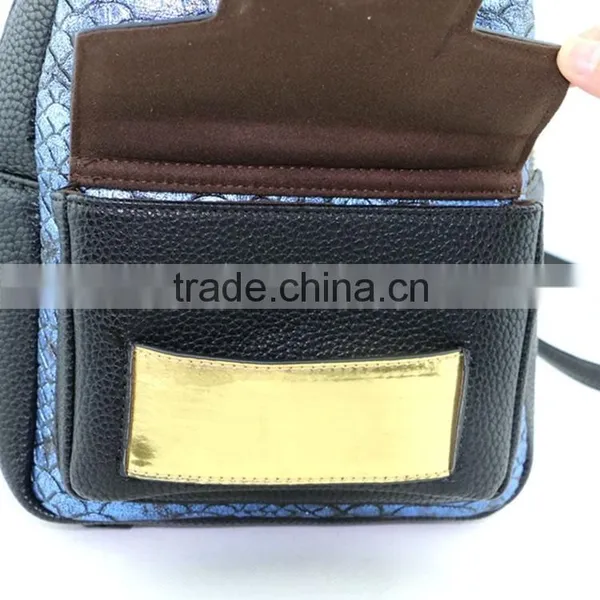 Fancy Blue Pattern Girls Bags Fashion Design Genuine Leather Backpack for Lady photo-3