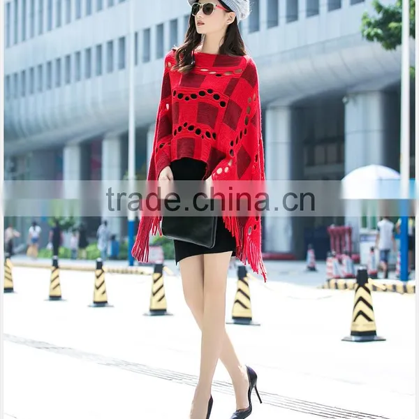 2015 New Irregular Tassel Show Thin Turtleneck Sweater Shawl Cloak photo-2