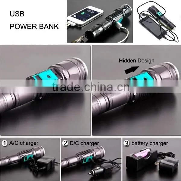 POPPAS 6611 Classic Hidden USB Design Zoom T6 LED Police Security Led Flashlight Power Bank photo-6