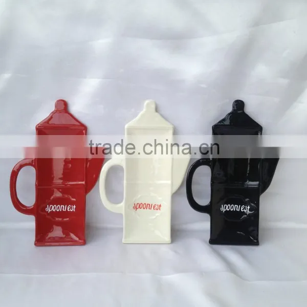 hot sale teapot shape ceramic spoonrests, black/white/red