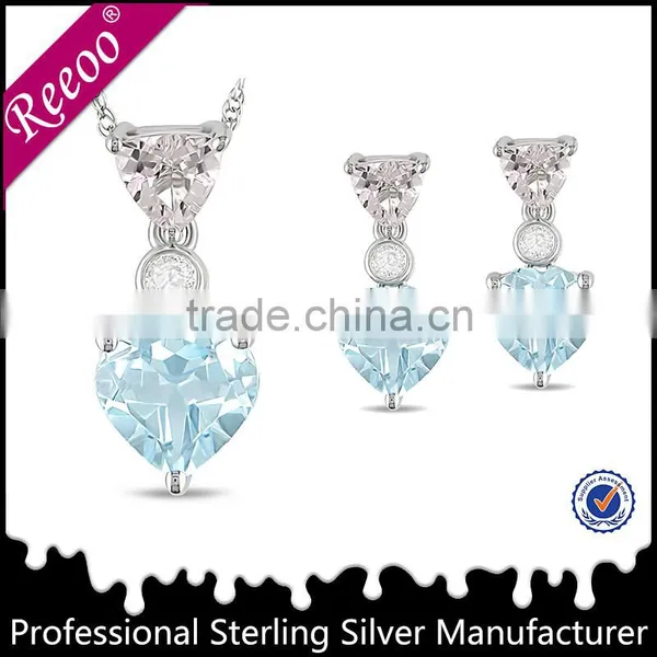 Large Precious Stone Sterling Silver Pendant, Blue Zircon Pendants photo-2