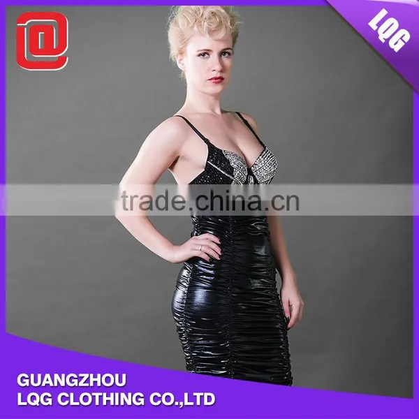 Popular PU Leather Sequins Decorated Club Erotic Party Women Dresses photo-4