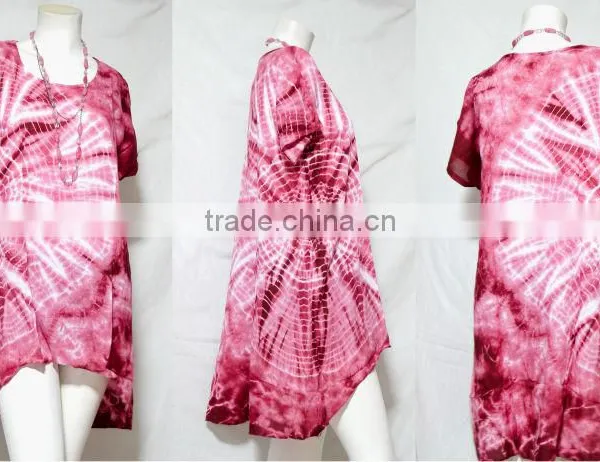 HIPPIE BOHO Thai Handmade Tie Dye Festival Chic Tunic Top Shirt Blouse Asymmetrical Hem Tunic photo-2