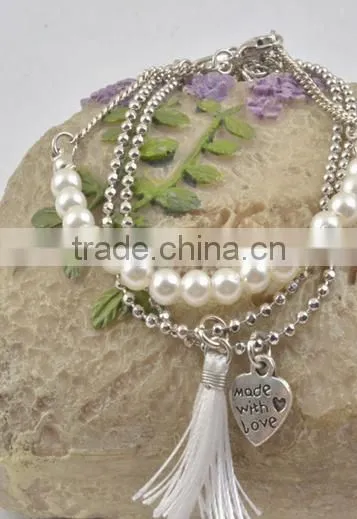 Foreign Trade Jewelry Popular Multi-layer Metal Chain Tassel Bracelet Grey Pearl Jewelry Bracelet