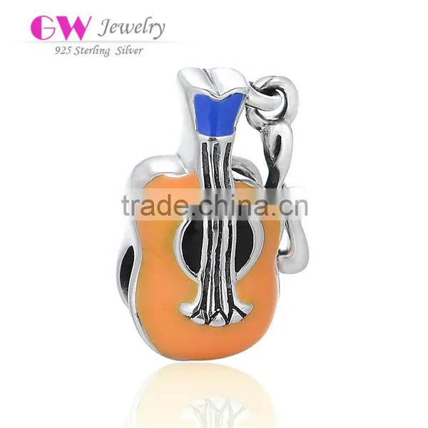 D107 Wholesale Silver Guitar Charm,925 Silver Charm Diy