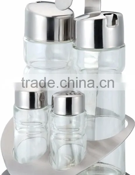 Stainless Steel Cover Glass Bottle Kitchen Storage Spice Jar Set Of 4 photo-4