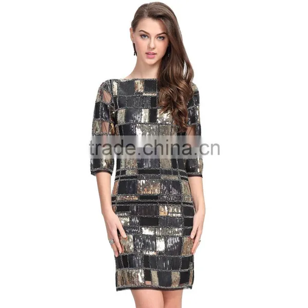 Open Back Club Lady Western Sexy Night Gold Sequin Dress Woman photo-2